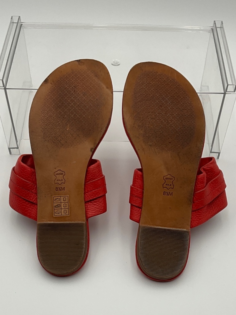Tory Burch orange Red Leather Miller Sandals with Gold Medallion 8 1/2 W - Picture 3 of 9